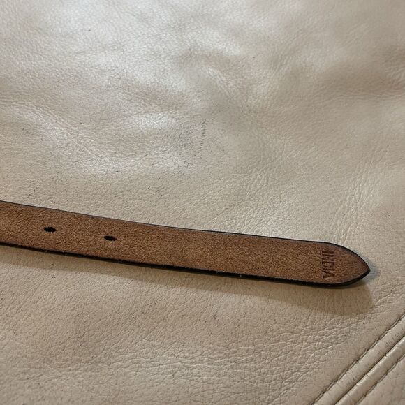 Angel Ranch Western Tooled Leather Womens Belt Rhinestone Size L Turquoise Brown - Picture 10 of 13